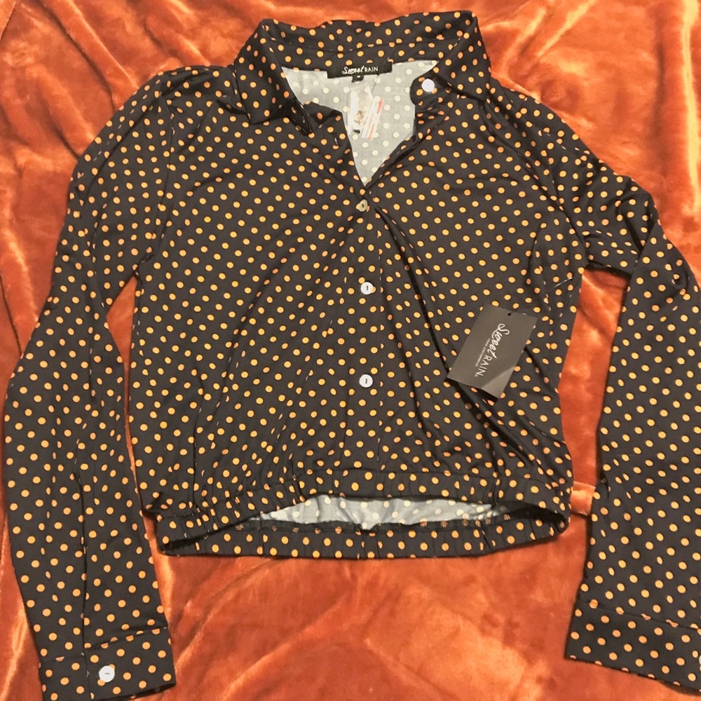 Navy Polka Dot Button Up Crop Top